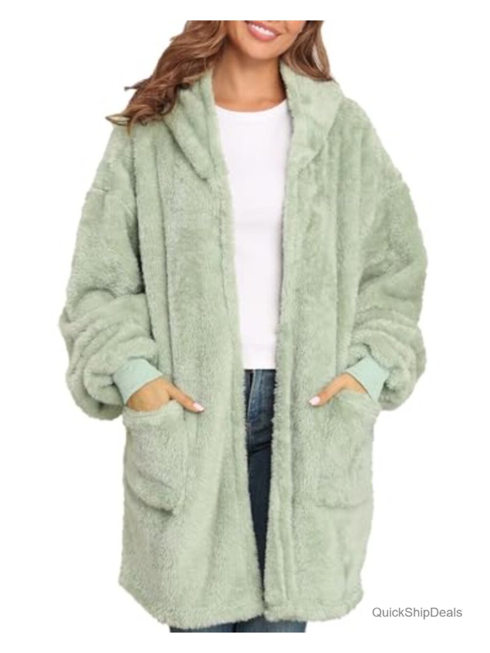 Oversized Hooded Fleece Cardigan Fuzzy Sweatshirt Pullover Coat One Size